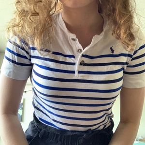 White Ralph Lauren polo shirt with blue stripes
